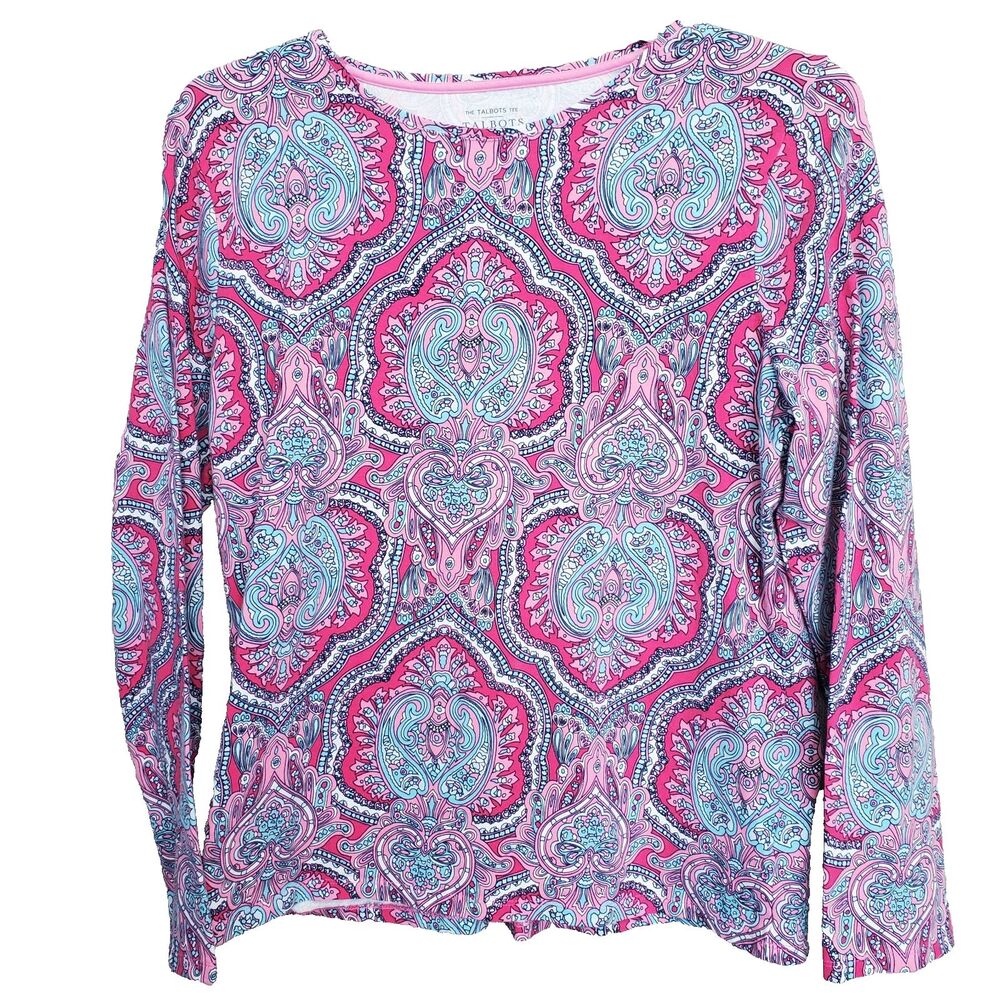Talbots Tee Multicolor Medallion Paisley Cotton/Spandex T-Shirt Size XL